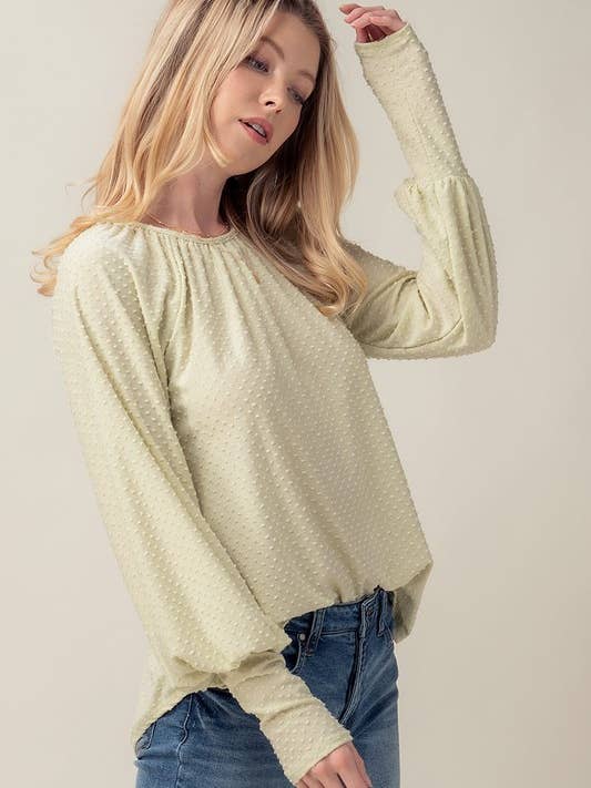 TEXTUR-TOP MIT GEPUNKTETEN BISHOPÄRMELN für den Großhandel von Heyday