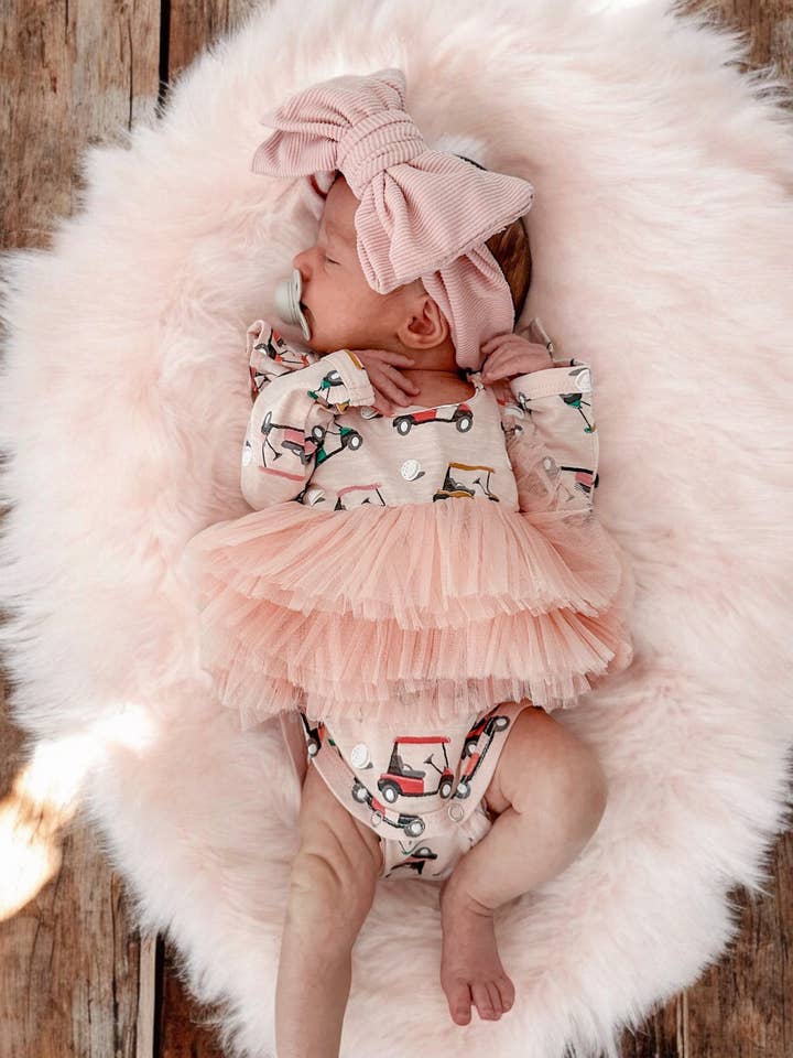 SIIX Collection - Wholesale Bodysuit (Non-Footed) - Baby - Golf Cart Pink / Organic Long Sleeve Tutu Bodysuit