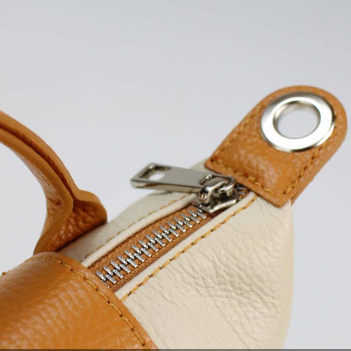 JIJOU CAPRI - Wholesale Top Handle Bag - Women's - LOLOCR Italian Leather Cream Small Handbag with Snap Closure