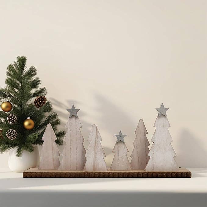 Paris Loft Inc - Wholesale Christmas Decoration - Wooden Christmas Tree with Sliver Star and Wood Base