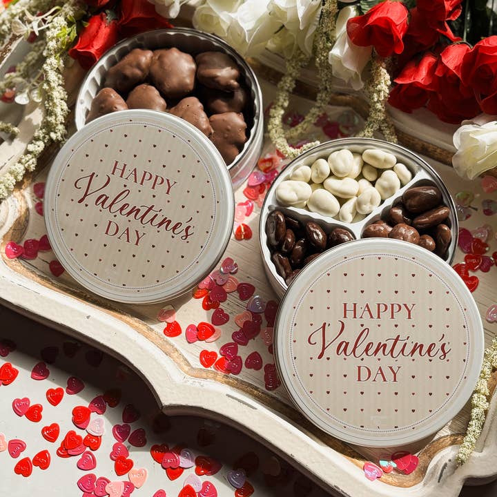 Valentine's Day Gift Tins for wholesale by Rattlesnake Ranch Pecan Co.