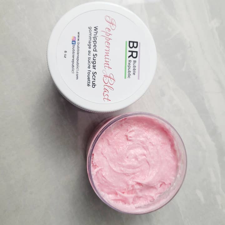 Peppermint fragranced Whipped Sugar Scrub for wholesale by Bubble Republic