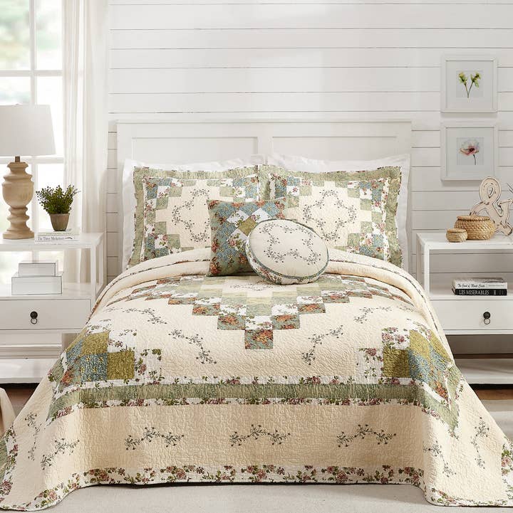 Peking Handicraft - Wholesale Quilt - Olivia Green Bedspread - Modern Heirloom0