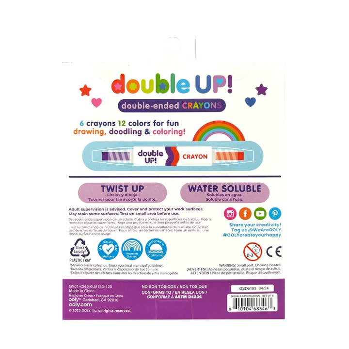 OOLY - Wholesale Crayons - Kids & Baby - Double Up! Double-Ended Crayons (Set of 6 / 12 Colors)