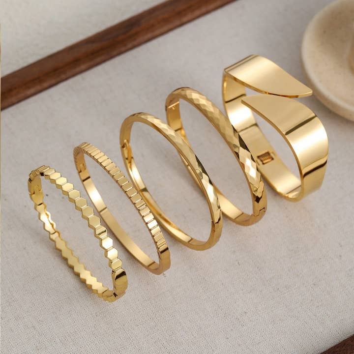 ACCITY - Wholesale Bangle Bracelet - 18K GOLD PLATED DIAMOND BRACELET GOLD RETROSTACKING_CWMM3724