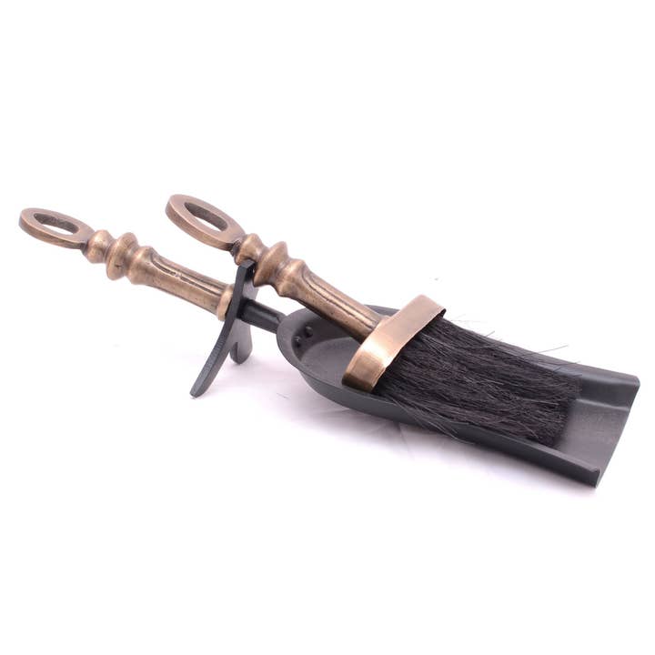 Black/Brass Fireside Brush Set for wholesale by Minster Stylish Living Ltd