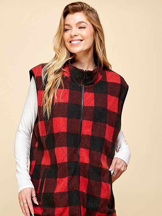 SPT5193Large - WOMEN REVERSIBLE PLAID ZIP UP POCKET VEST for wholesale by Shopin LA