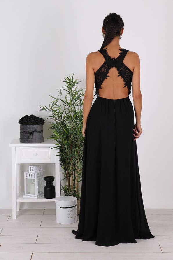 Eva & Lola - Epsilonn – Großhandel Abendkleid – Damen – Langes trägerloses Kleid mit Spitze - R136012