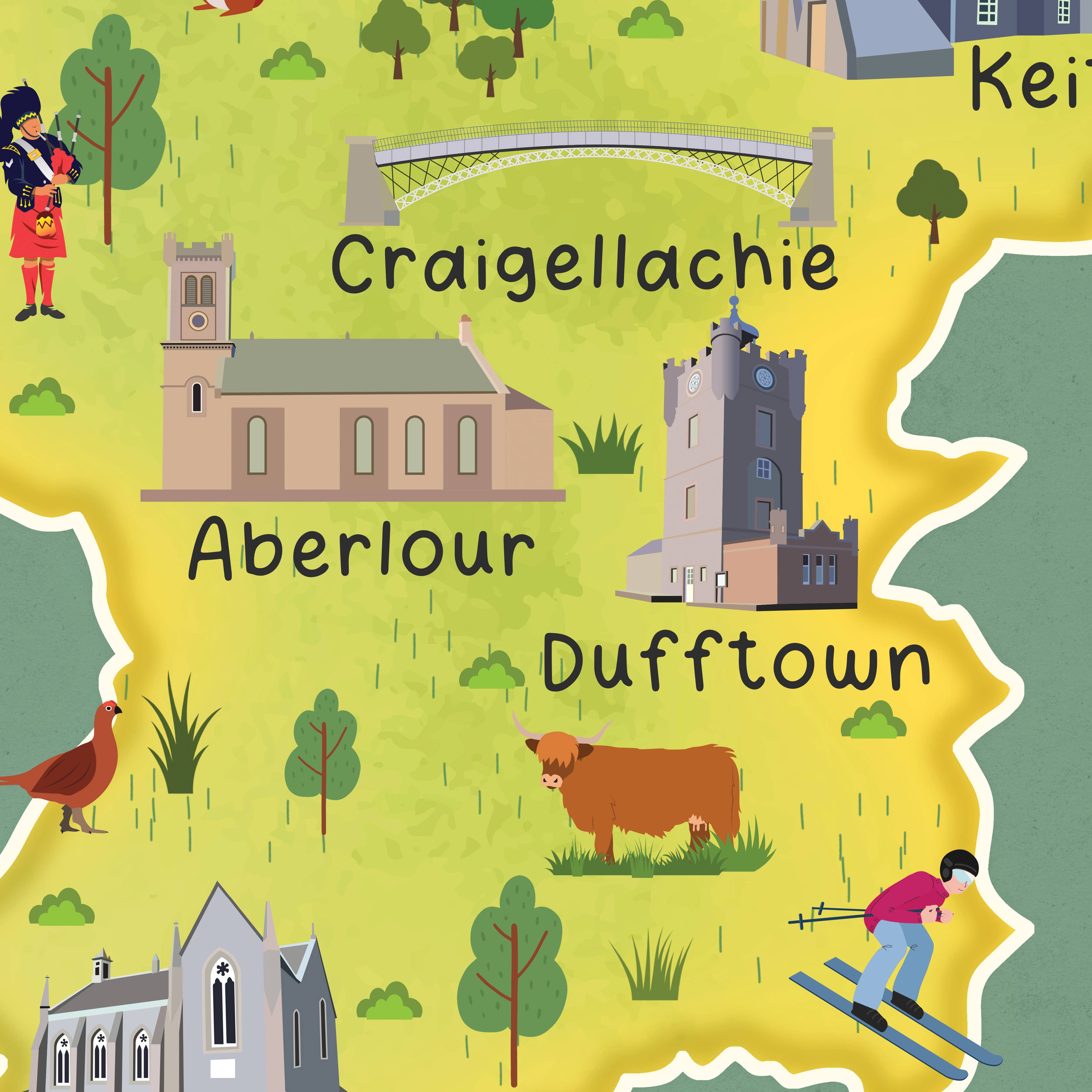Printagonist – wholesale Art print – Moray Map, Buckie, Aberlour, Findhorn, speyside, Elgin3