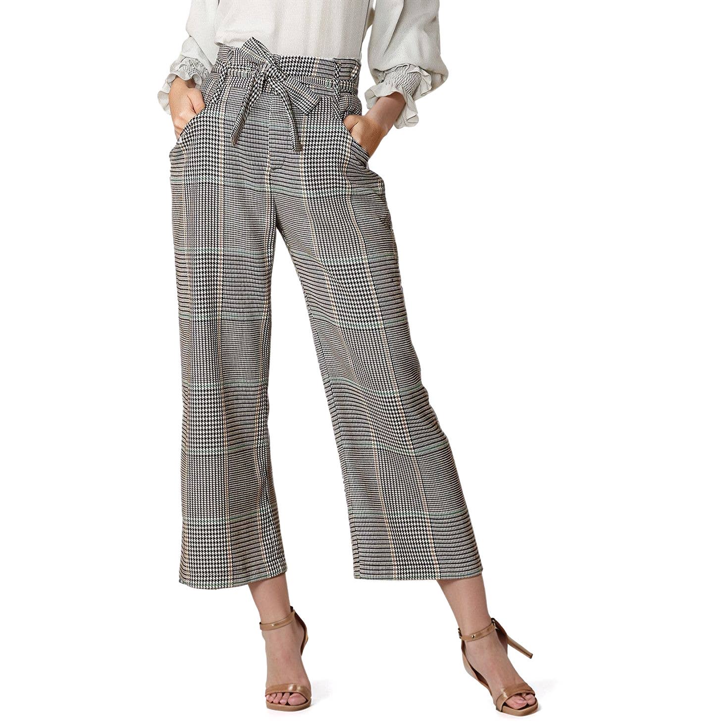 Robin K – Großhandel Hose – Damen – Nurodes karierte Hose mit Taillenbund in Fall Glen3