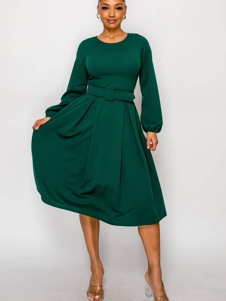 Vestido midi con mangas de obispo acampanadas y cinturón. para venta al por mayor de J2 FASHION