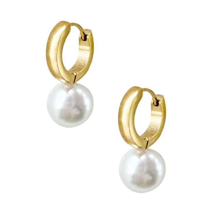 CASEY GOLD PEARL HUGGIE EARRINGS for wholesale by MAI DESIREE