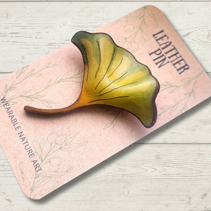 Wyrd & Witchy Art - Wholesale Brooch - Gingko Leaf Leather Pin3
