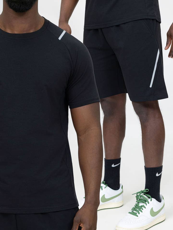 Conjunto T-shirt + calções com faixa e748-1 por atacado de Zayne Paris