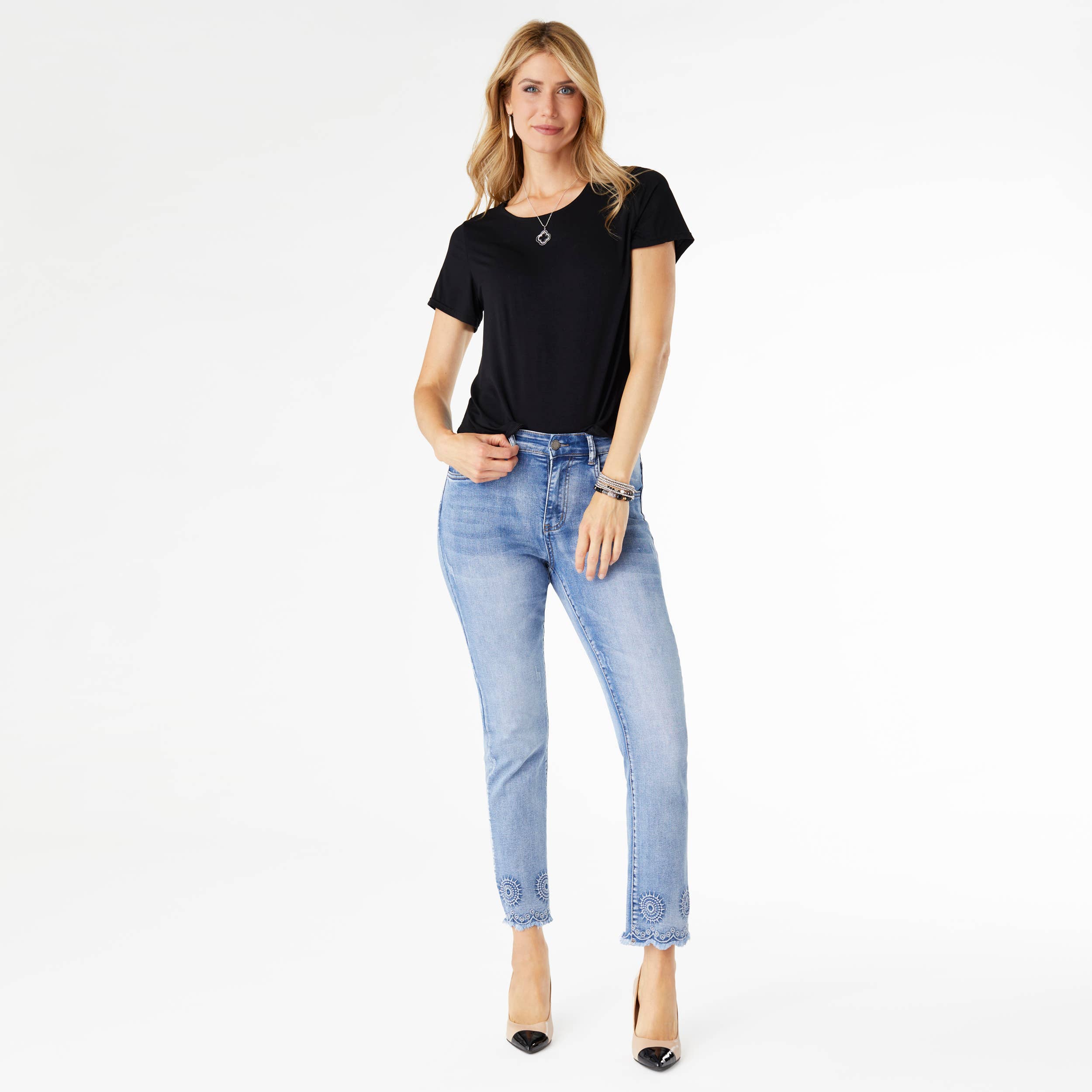 Medium Denim EverStretch Ankle with Burst Embroidery for wholesale on Faire10