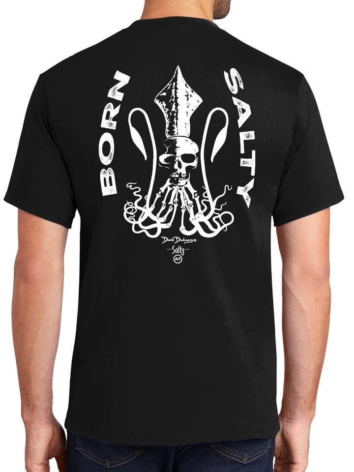 Men's Born Salty Skull Kraken Short Sleeve Black Cotton T-Shirt for wholesale by David Dunleavy