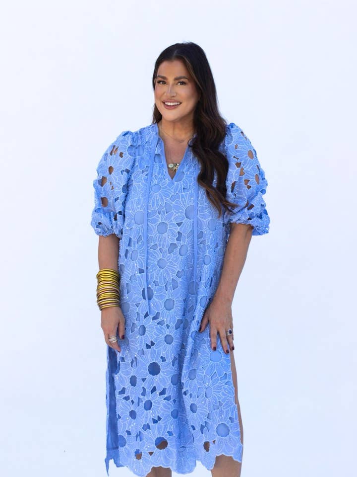 BuddyLove - Wholesale Dress - Women's - Pamela Poppy Blue Beaded Floral Lace Maxi Dress0