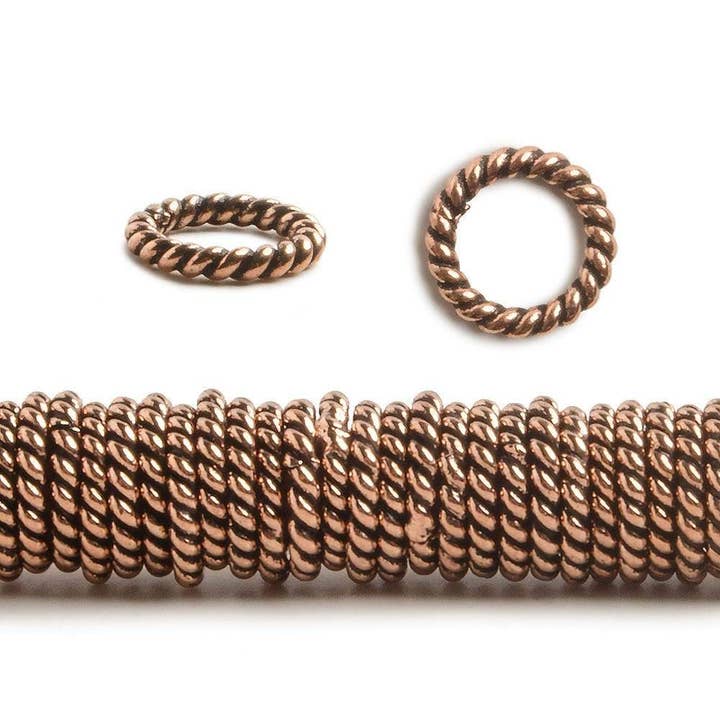 8mm Antiqued Copper Twisted Jump ring 8 inch 140 pcs for wholesale by Beads of Cambay