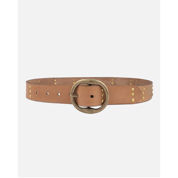 Amsterdam Heritage Leather Belts, Bags, Jackets & Apparel - Wholesale Belt - Women's - Dion | Round Buckle Leather Studded Belt