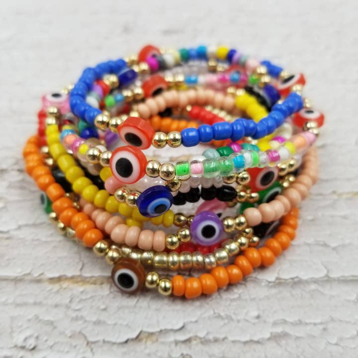 Evil Eye Beaded Rainbow Miyuki Bracelet for wholesale by Treasure Wholesale