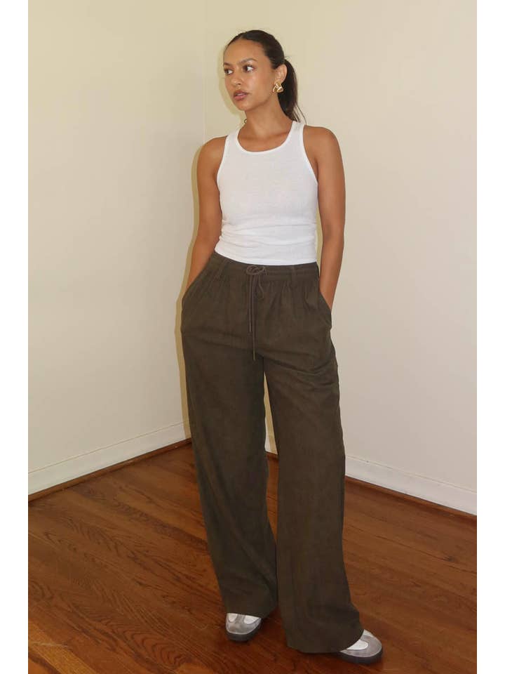 Salty - Wholesale Pants - Women's - CORD DRAWSTRING WIDE PANTS