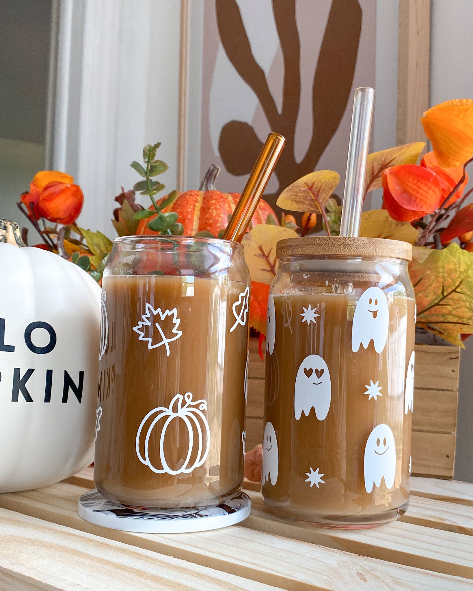 Created By Christine - Wholesale Drinking Glass/Cup - Cute Ghost Fall Halloween Glass Can Cup1