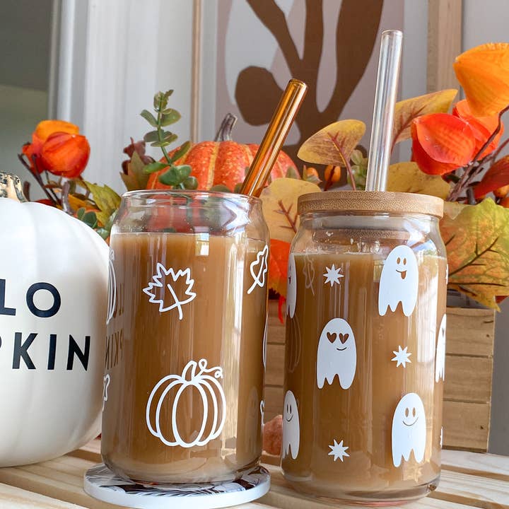 Created By Christine - Wholesale Drinking Glass/Cup - Cute Ghost Fall Halloween Glass Can Cup1