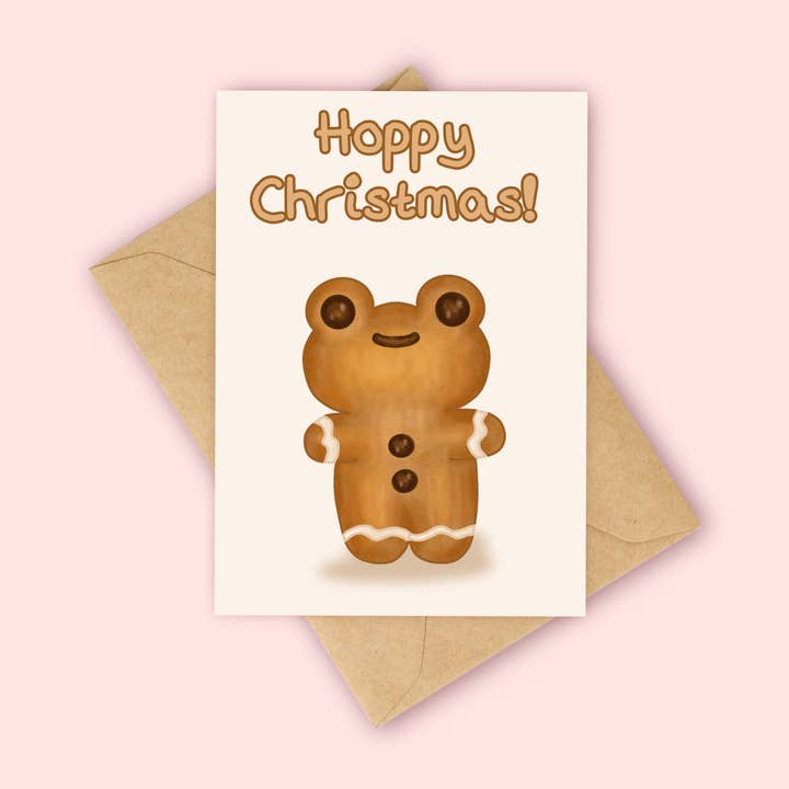Gingerbread Frog Christmas Card for wholesale by Peach and Mimi