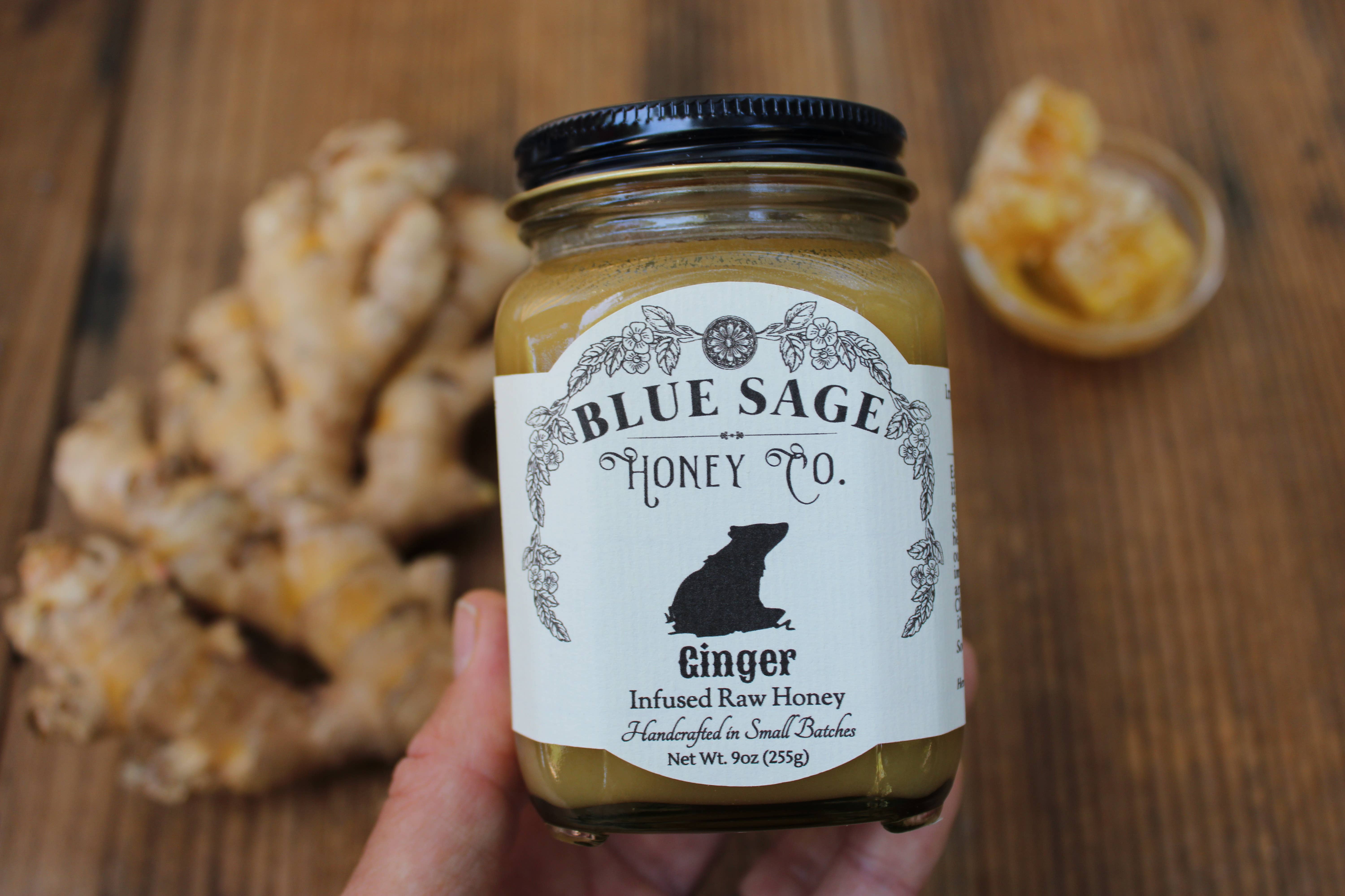 Blue Sage Honey Co. – wholesale Honung – Ingefära infunderad rå honung äkta ingefära salt och söt2