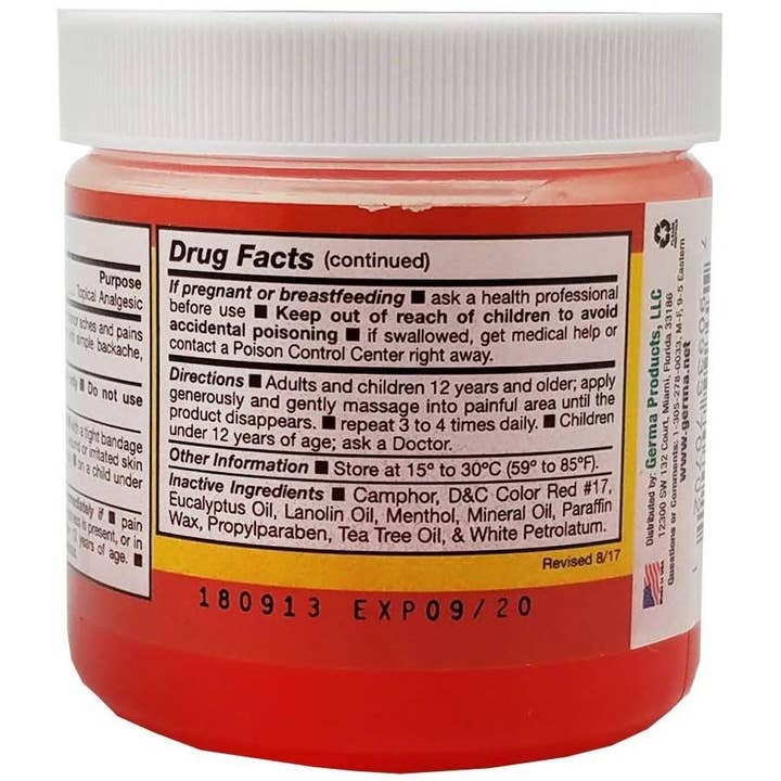 KT Supply - Wholesale Healing Salve/Balm/Cream - Germa Manteca Ubre Plus Roja/Red With Tea Tree Oil 3 Oz.