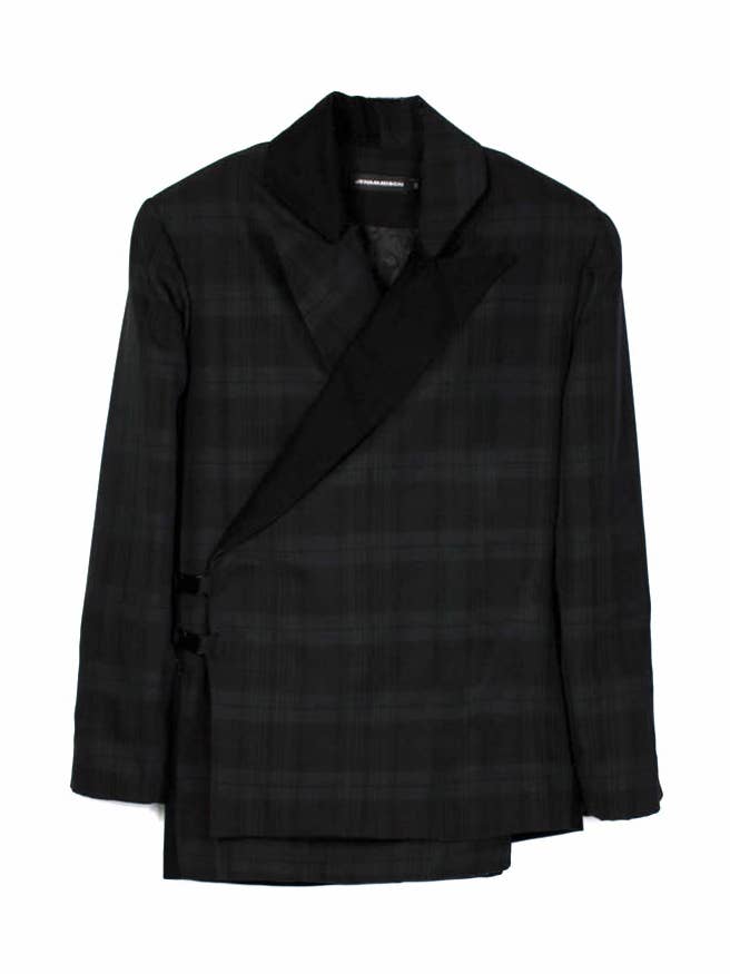 Chaqueta negra con estampado de cuadros y paneles para venta al por mayor de JEN MM DSGN