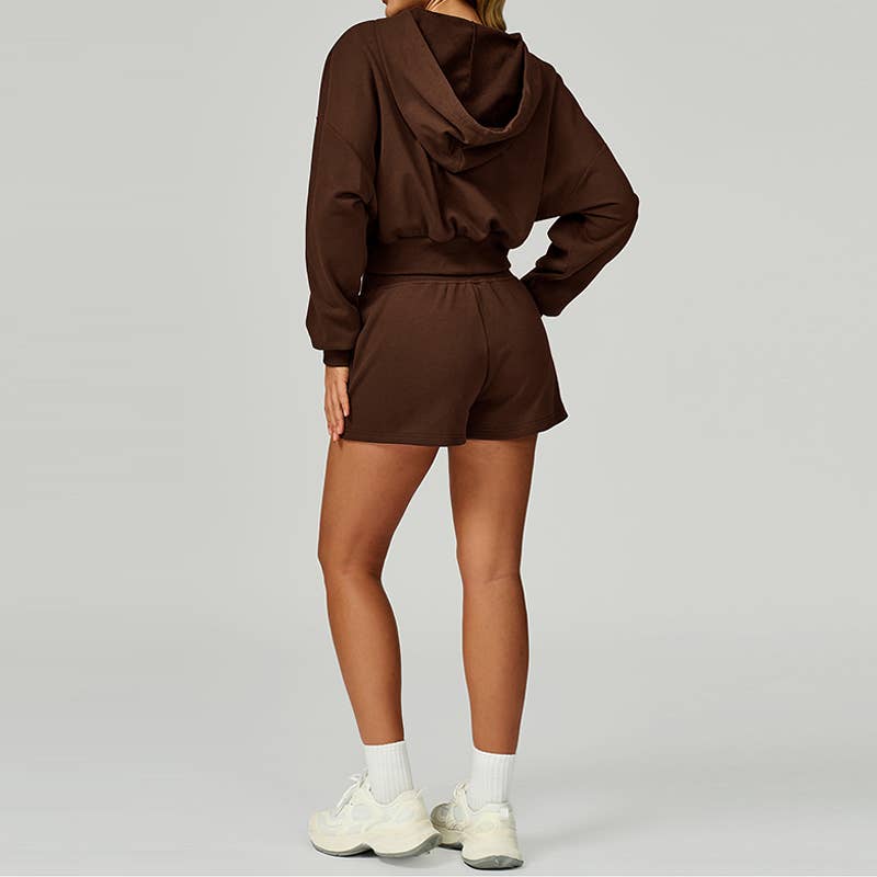 WONDERXFANS – wholesale Lounge set – Women's – full zipper Sweatshirt + drawstring shorts 2 pieces set3