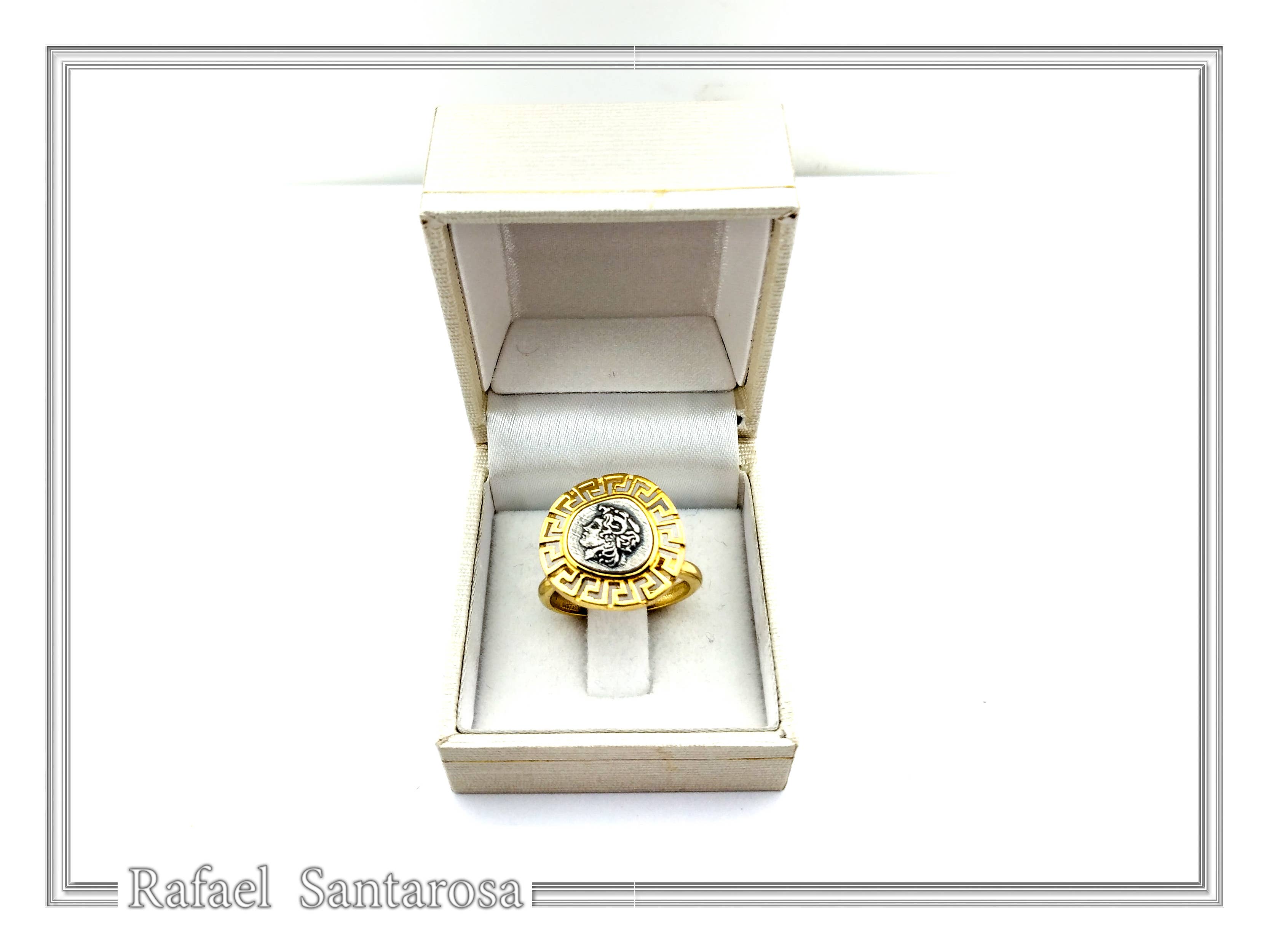 RAFAEL SANTAROSA - Venta al por mayor Anillos grandes/de cóctel - Anillo ajustable de Alejandro Magno, moneda griega sobre plata8