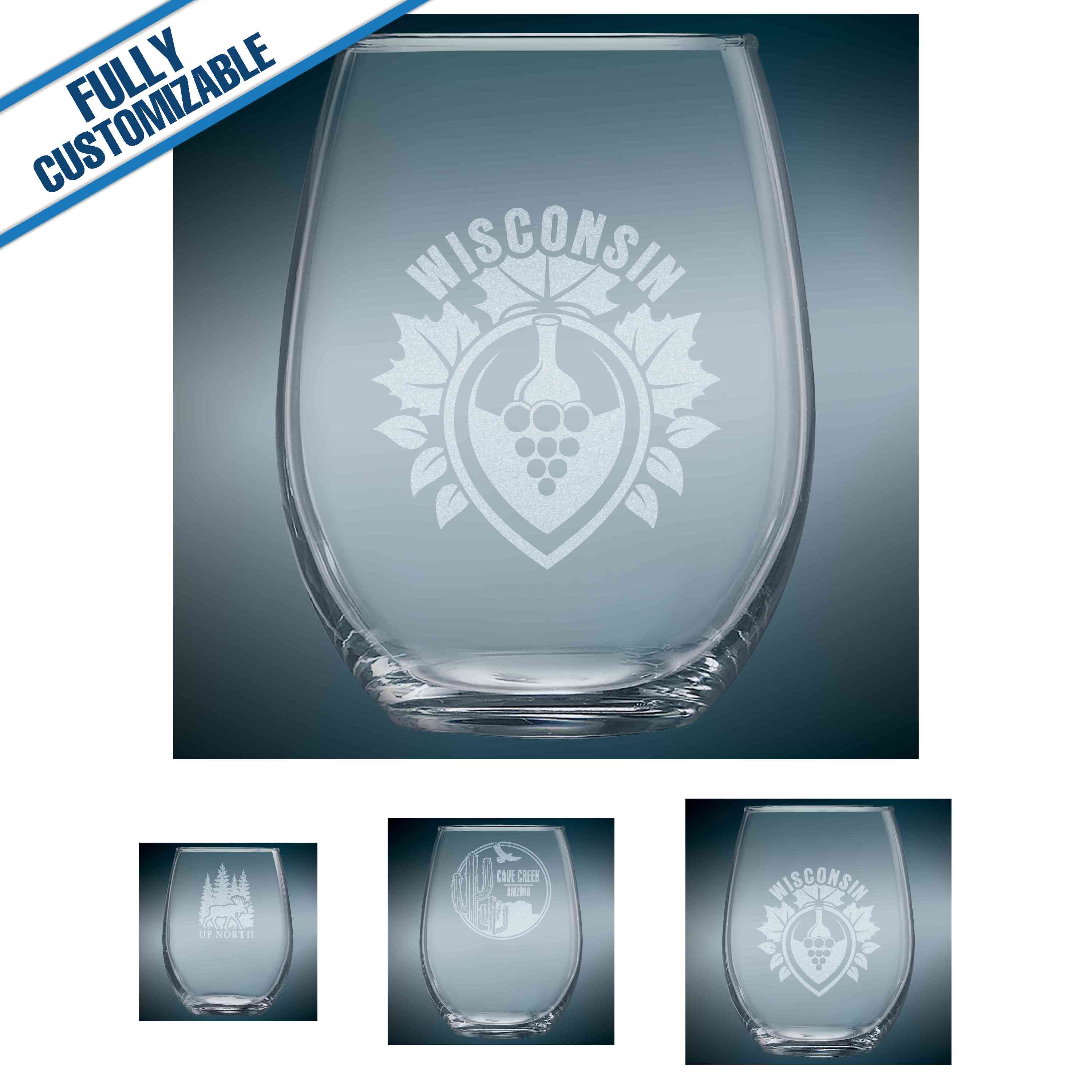 GiftWorksPlus - Wholesale Wine Glass - Engraved Stemless Wine Glasses - Fully Customizable3