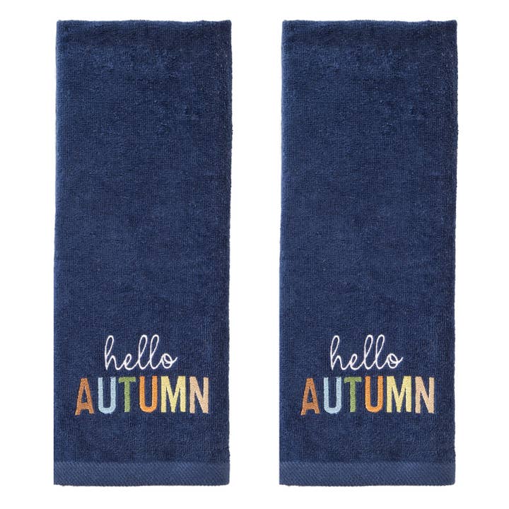 Hello Autumn 2-Piece Hand Towel Set, Navy/Multi for wholesale by SKL HOME