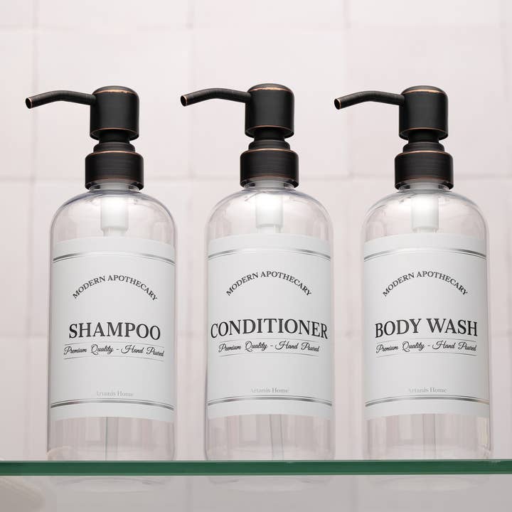 Clear 16 oz Plastic Dispenser Set with Label Choices for wholesale by Artanis Home