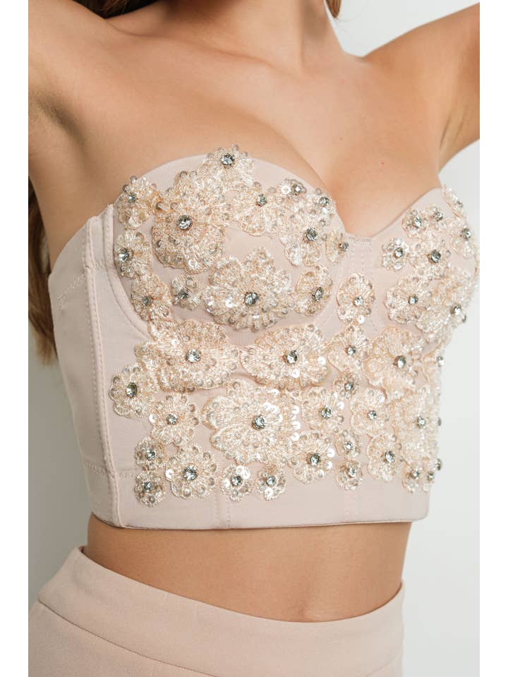 KIWI - Wholesale Bustier - Women's - IC2967 Floral motif embellished bustier crop top corset
