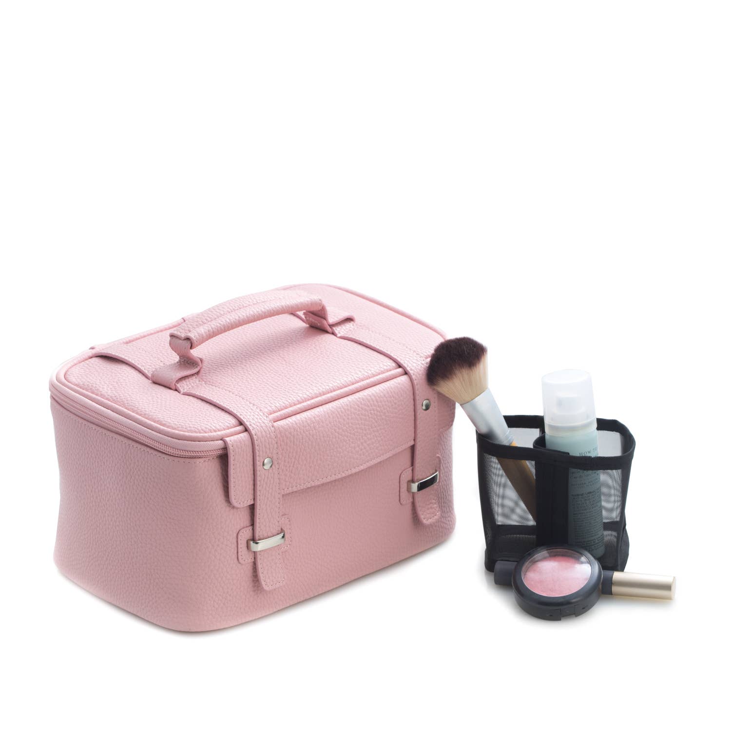 BeyBerk International - Wholesale Makeup/Cosmetic Bag - Pink Leatherette Travel Makeup Case2