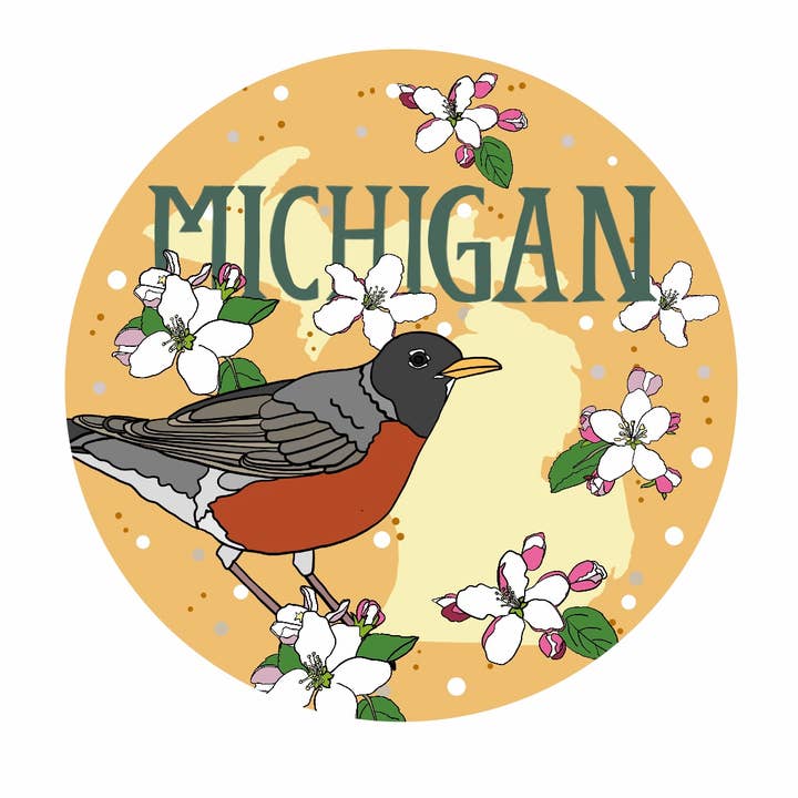 Sticker Vinyle Michigan Robin Blossom Symbole Pomme Souvenir pour la vente par Made by Nilina
