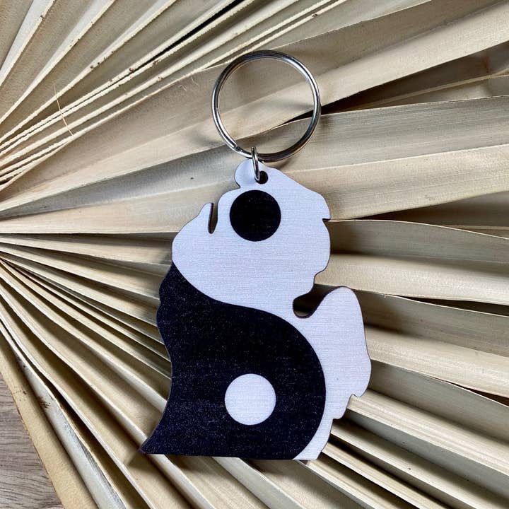 Michigan Lower Peninsula Ying Yang Print Wood Keychain for wholesale by Feather and Birch
