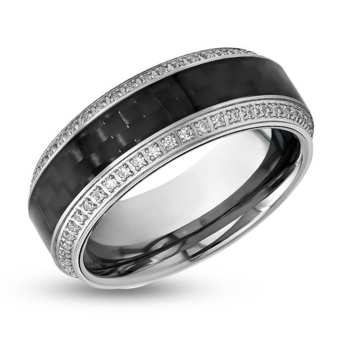 Black Diamond Wedding Ring - Men's wedding Band - CZ Diamonds - Tungsten Carbide Ring (Copy) (Copy) for wholesale by Lucky Love Rings