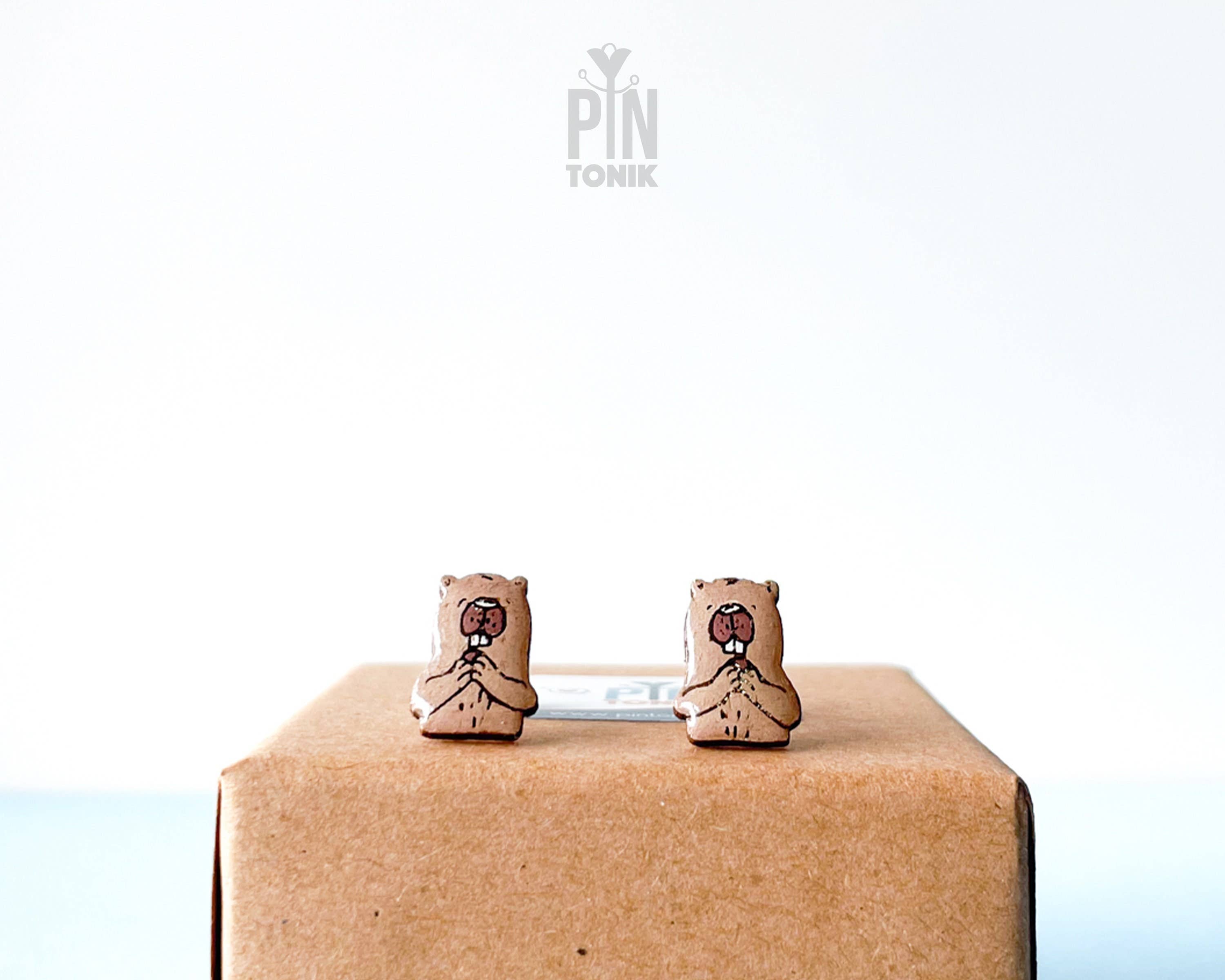 PinTonik - Wholesale Stud/Post Earrings - Beaver Stud Earrings - Funny Animal Gifts - Quirky Jewelry