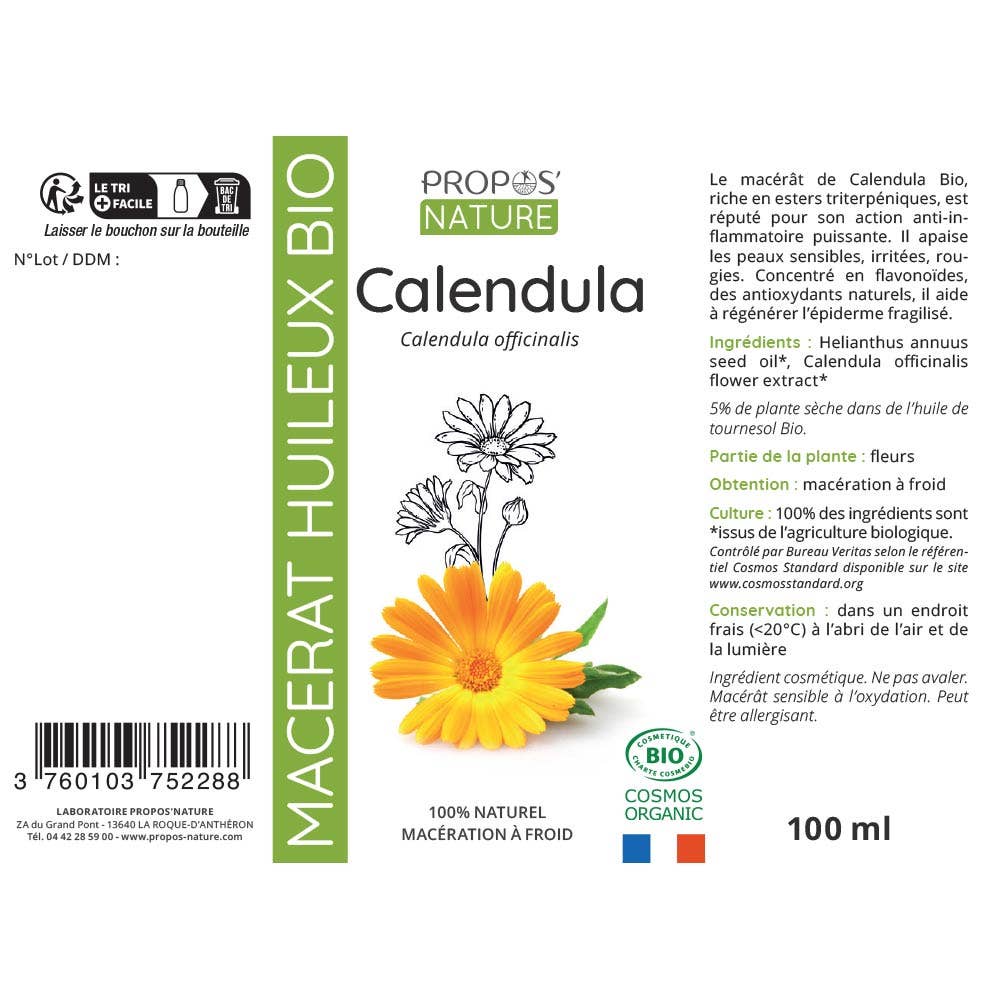Propos'Nature – Engroshandel Bad/Kropsolie – Økologisk calendulaolie-macerat 50 ml, 100 ml2