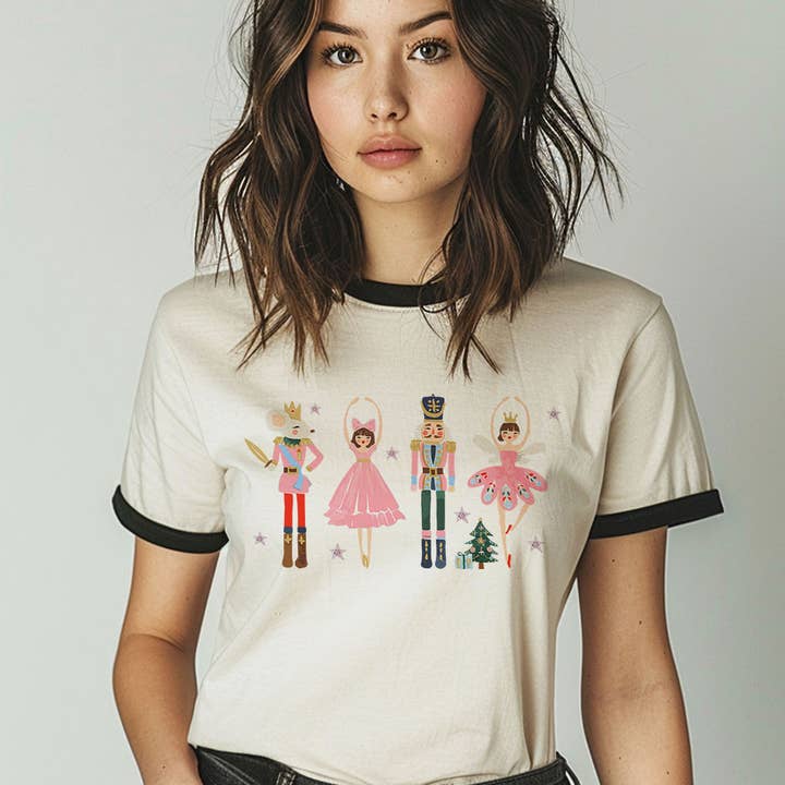 Natural Black Nutcracker Ballet Christmas Holiday Ringer Shirt for wholesale on Faire0