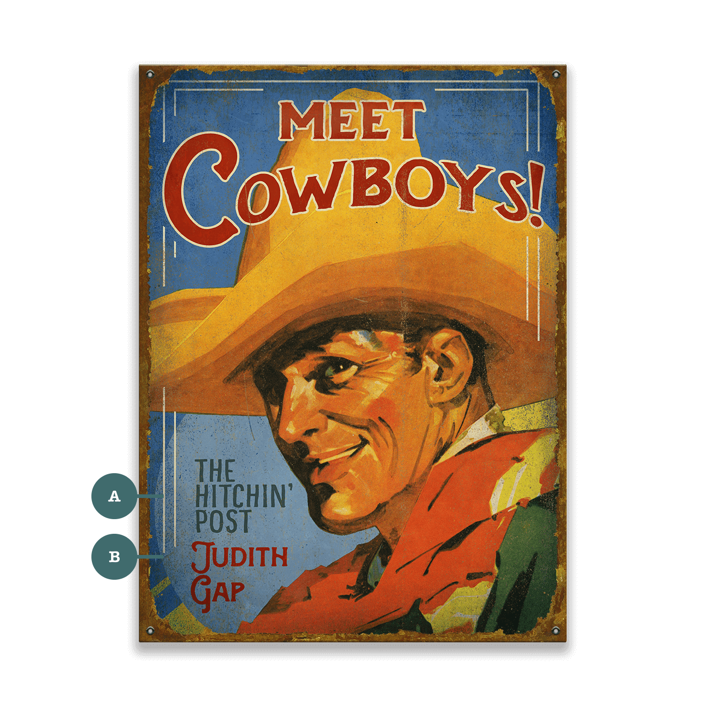 Old Wood Signs - Vente Pancarte - Rencontrez les Cowboys - Art mural en bois et métal4