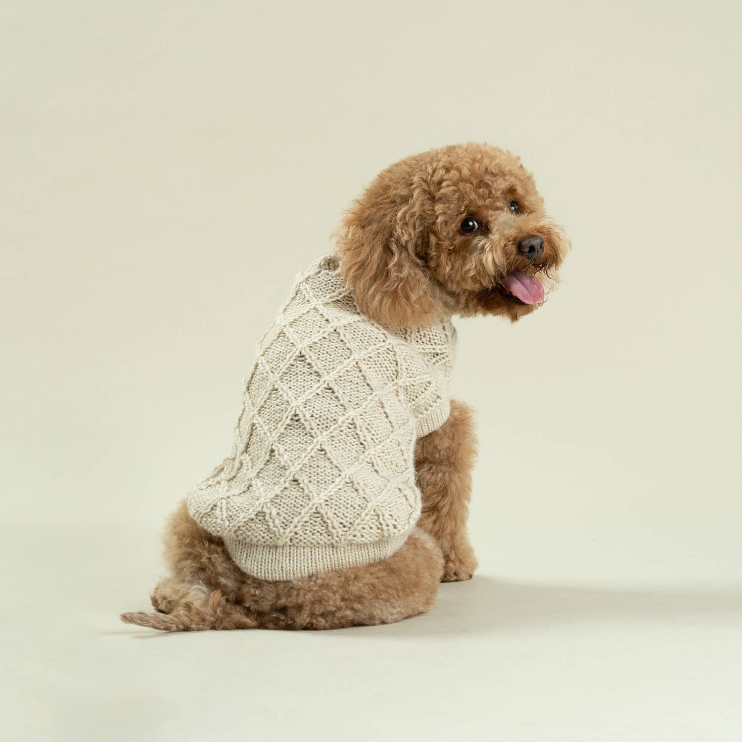 Alqo Wasi - Wholesale Pet Sweater - Dog - Diamond Knit Alpaca Dog Sweater Natural3