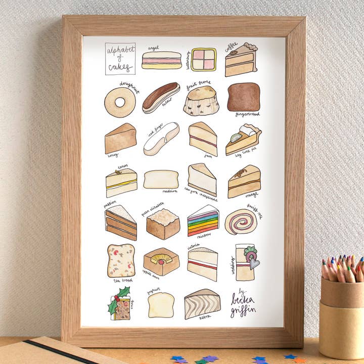 Cake Alphabet Art Print for wholesale by Becka Griffin Illustration