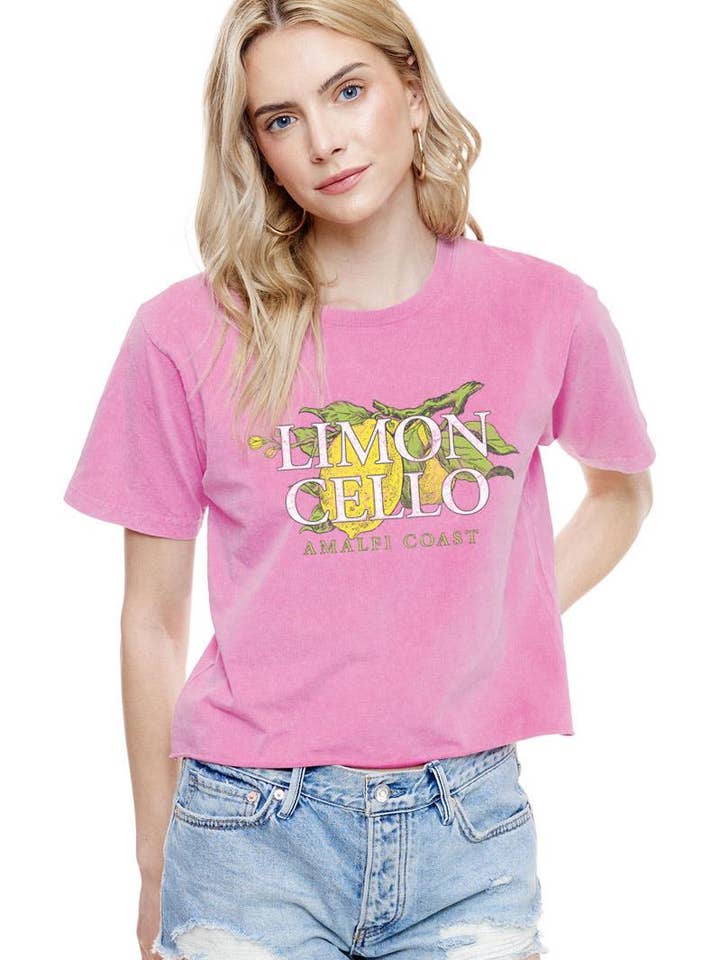 Limon Cello Amalfi Coast Graphic S/S Washed Faux Crop Tee for wholesale by Zutter