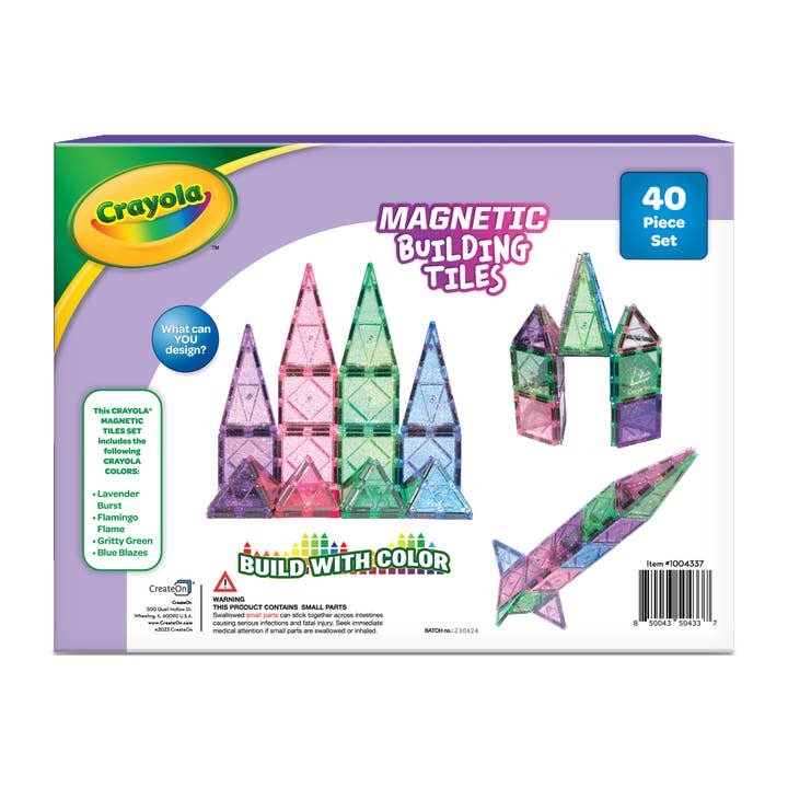 CreateOn - Wholesale Building Set - Kids - Crayola Glitter Magnetic Tiles 40-Piece Set
