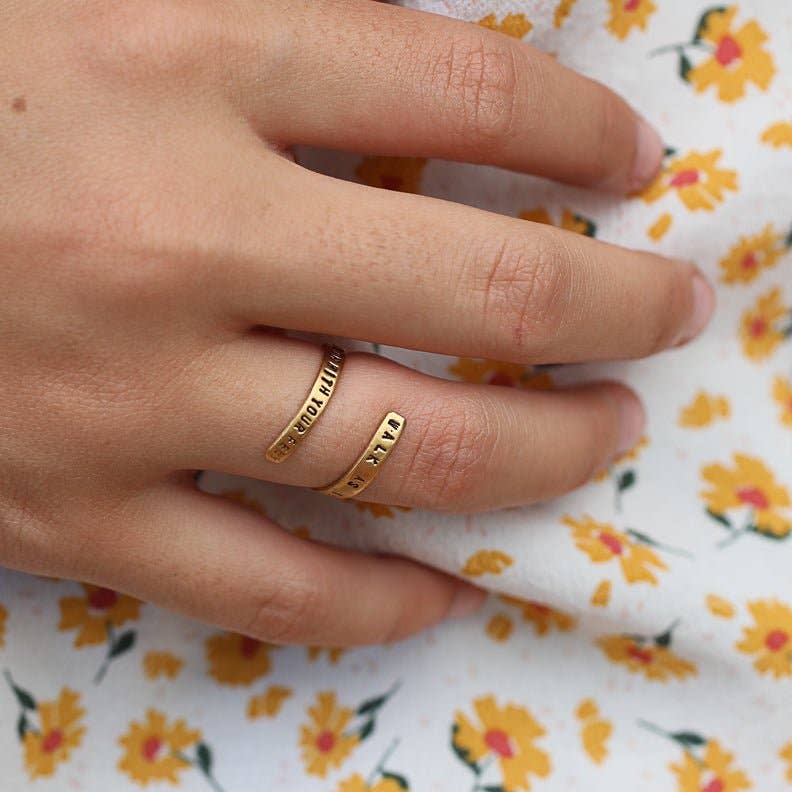 Chocolate and Steel - Wholesale Band/Stacked Ring - Walk as if You Are Kissing the Earth with Your Feet -Thich Nhat Hanh Wrap Ring5